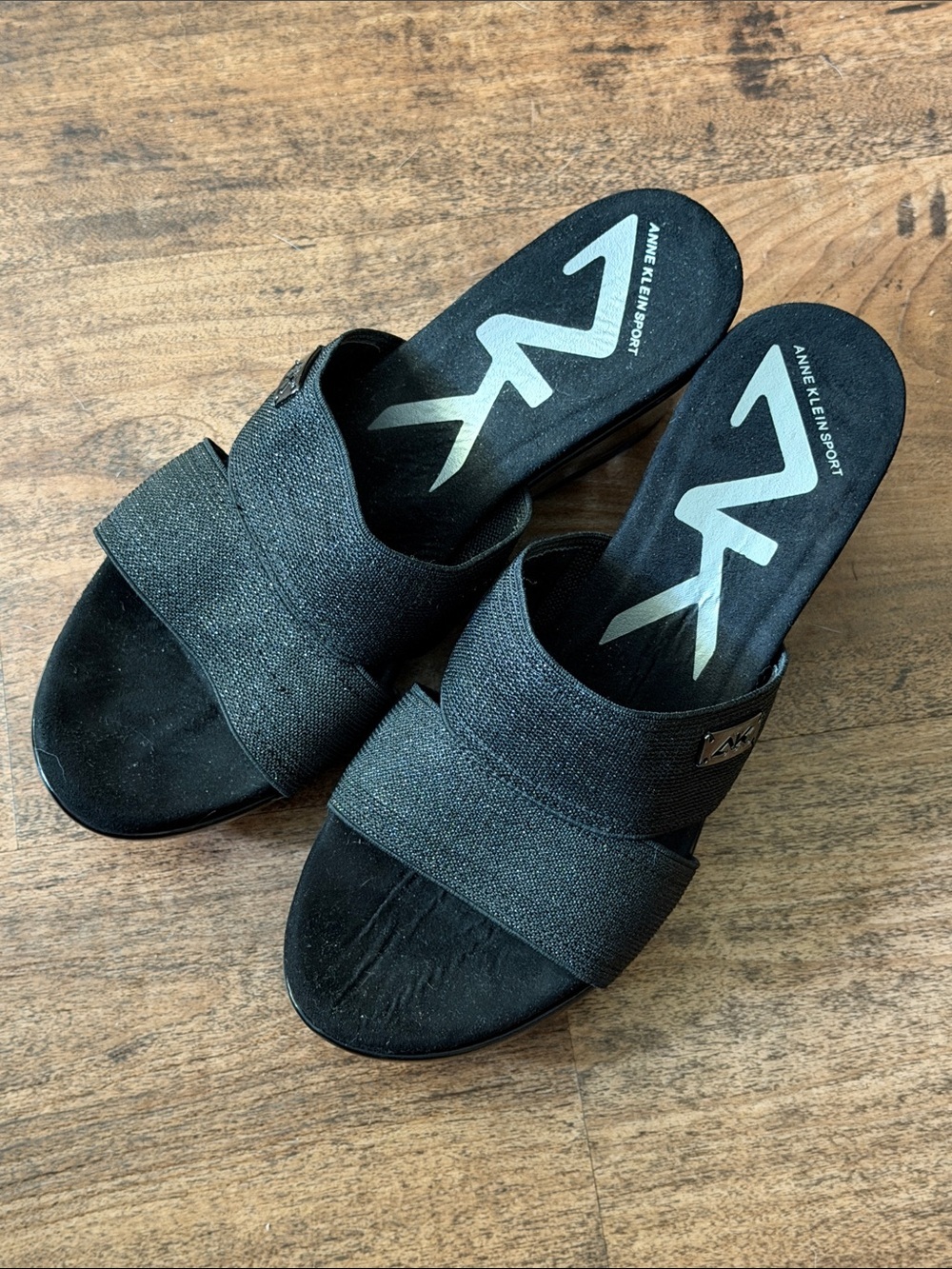 Anne Klein Sport Black Fabric Slide Sandals size 7M